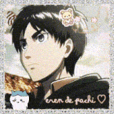 a picture of eren de pochi with a cat and a flower in his hair