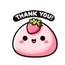 a thank you sticker with a pink strawberry on it