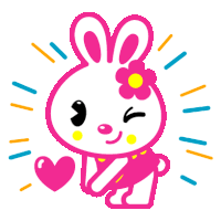 a pink bunny with a flower on her head is holding a heart