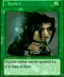 a green card with a picture of a man and the words je vois