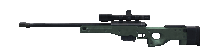 a green and black sniper rifle with a scope