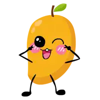 a cartoon drawing of a mango with arms and legs making a funny face