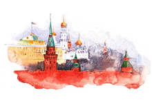 a watercolor painting of a russian city