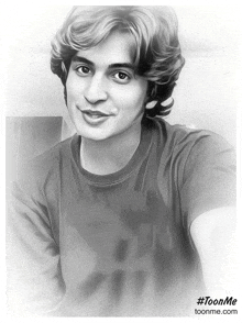 a black and white drawing of a young man with the website toonme.com underneath