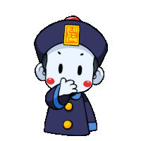 a cartoon character wearing a blue hat with chinese characters on it