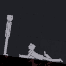 a pixel art drawing of a man laying on the ground next to another man .