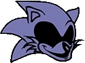 a cartoon drawing of a purple sonic the hedgehog with a black mask on his face .