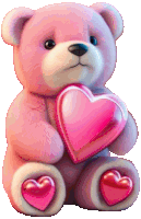 a pink teddy bear holding a pink heart in its paws