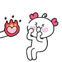 a cartoon drawing of a person with hearts on their heads and a heart shaped fire