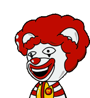 a cartoon drawing of a mcdonald 's clown with red hair and a yellow tie .