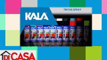 several cans of kala spray paint are lined up