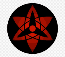 a red and black circle with a star in the center on a transparent background