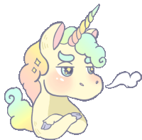 a cartoon drawing of a unicorn with a cloud behind it