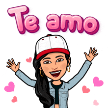 a cartoon of a woman with her arms outstretched and the words te amo behind her