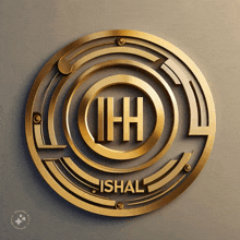 a gold circle with the letter h and the name ishal inside