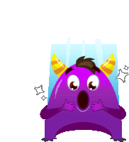 a purple monster with horns and a surprised expression on his face