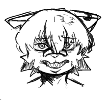 a black and white drawing of a person 's face with a cat ear