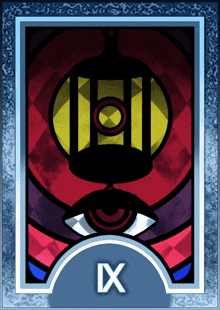 a stained glass tarot card with the number ix