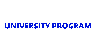 a blue and white logo for university program