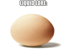 a brown egg with liquid lore written on it