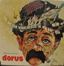 a record cover for dorus shows a man with a hat and a bird on his head