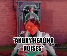 angry healing noises is written on a picture of a woman with red eyes