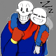 a drawing of papyrus carrying sans on his back with zzz written on the bottom