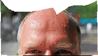 a close up of a man 's forehead with a speech bubble behind it