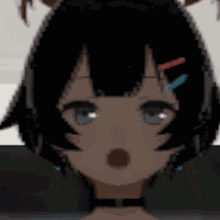 a pixel art drawing of a girl with black hair