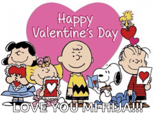 a valentine 's day card with snoopy and friends