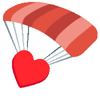 a red striped parachute with a red heart coming out of it