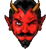 a pixel art of a devil with horns and a mustache