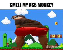 a cartoon of a monkey with the words smell my ass monkey below it