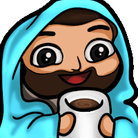 a cartoon of a man with a beard holding a cup