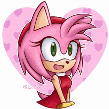 a drawing of amy rose from sonic the hedgehog with a heart in the background