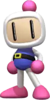 a cartoon character wearing a blue and white outfit with a belt and pink gloves