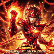 a poster for situs slot gacor shows a girl in red armor