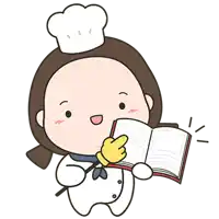 a cartoon of a chef holding a book and pointing at it