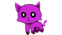 a cartoon drawing of a purple cat with a yellow collar