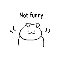 a black and white drawing of a cat with the words `` not funny '' on it .