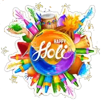 a colorful greeting card for happy holi with a drum