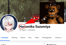 a facebook page for harumika suzumiya has a picture of a teddy bear on it