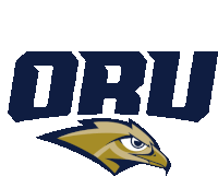 a blue and gold logo for oru with an eagle