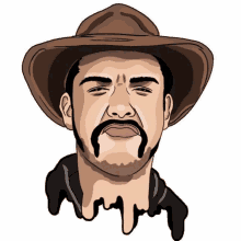 a drawing of a man with a cowboy hat and a mustache