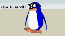 a 3d model of a penguin with the words claw 18 nerd written below it