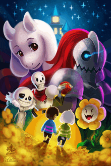 a painting of a group of undertale characters with the name tsauchin on the bottom