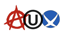 a red anarchy symbol is next to a black circle with the letter u inside of it