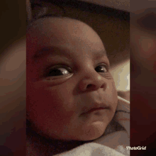 a close up of a baby 's face with the words photogrid on the bottom