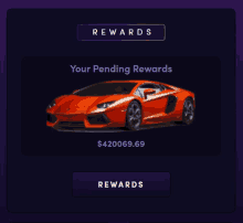 an advertisement for rewards with an orange car on it