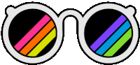 a pair of sunglasses with rainbow stripes on the lenses on a white background